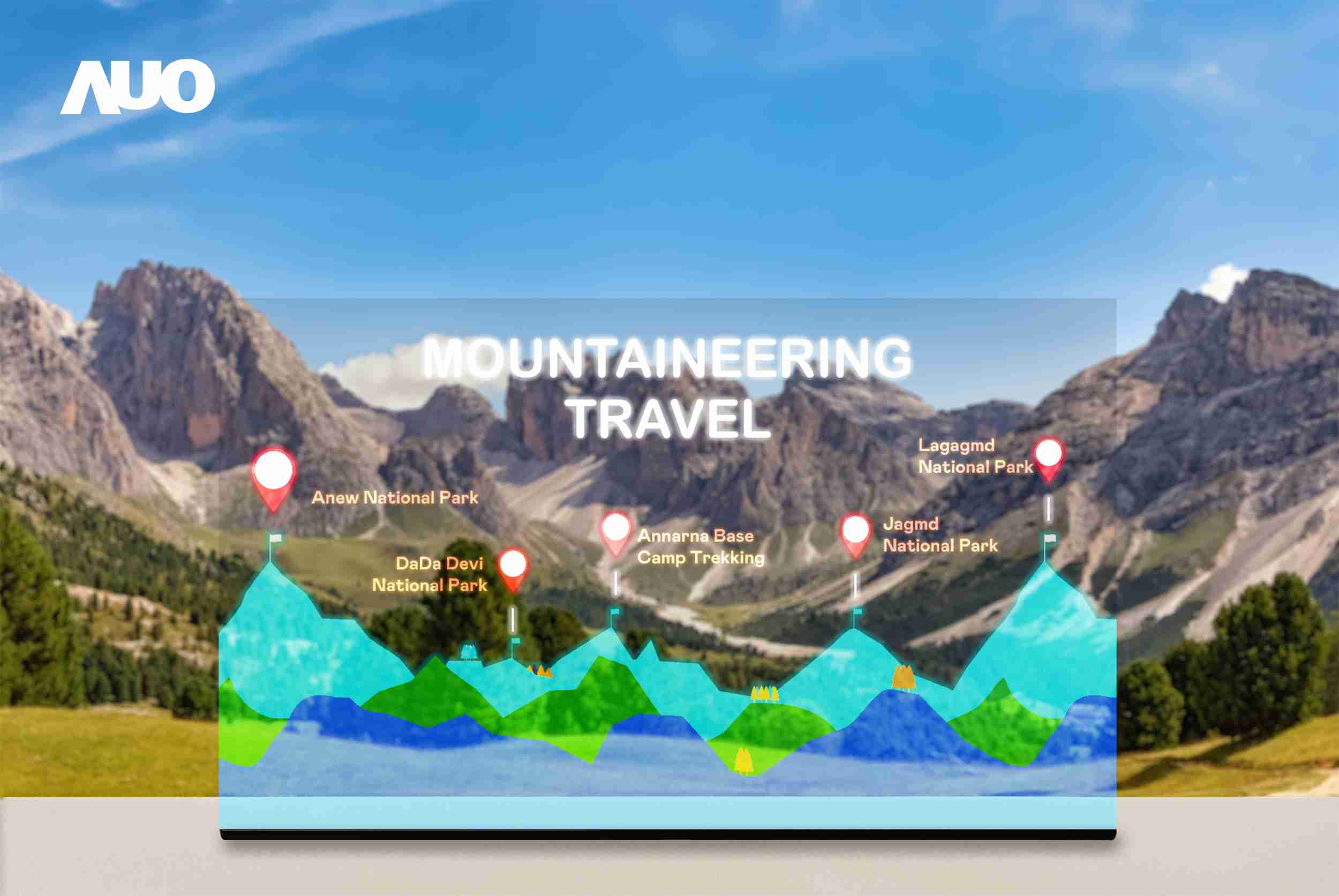 万利展示全球单片尺寸最大(*)42吋透明Micro LED显示器拼接而成的〝64吋透明Micro LED显示器〞，，，具备高透明度、、、、1,000 nits高亮度、、广色域、、、、采用三边无边框的无缝拼接等多重特色，，呈现超高清、、、细腻画质而不遮挡后方视觉，，，满足层峰需求，，，可广泛运用于零售、、艺术展览或商业空间等场域